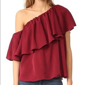 MLM label one shoulder red top.